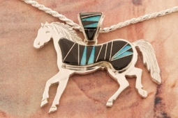 Calvin Begay Sterling Acoma Jet Sterling Silver Horse Pendant